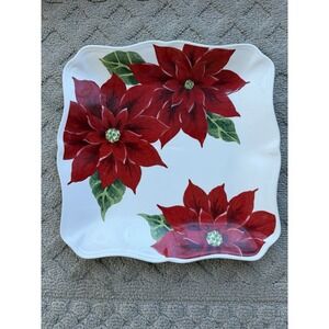 Maxcera Corp "MXE15" Red Poinsettia Square Dinner Plate/Serving Platter
